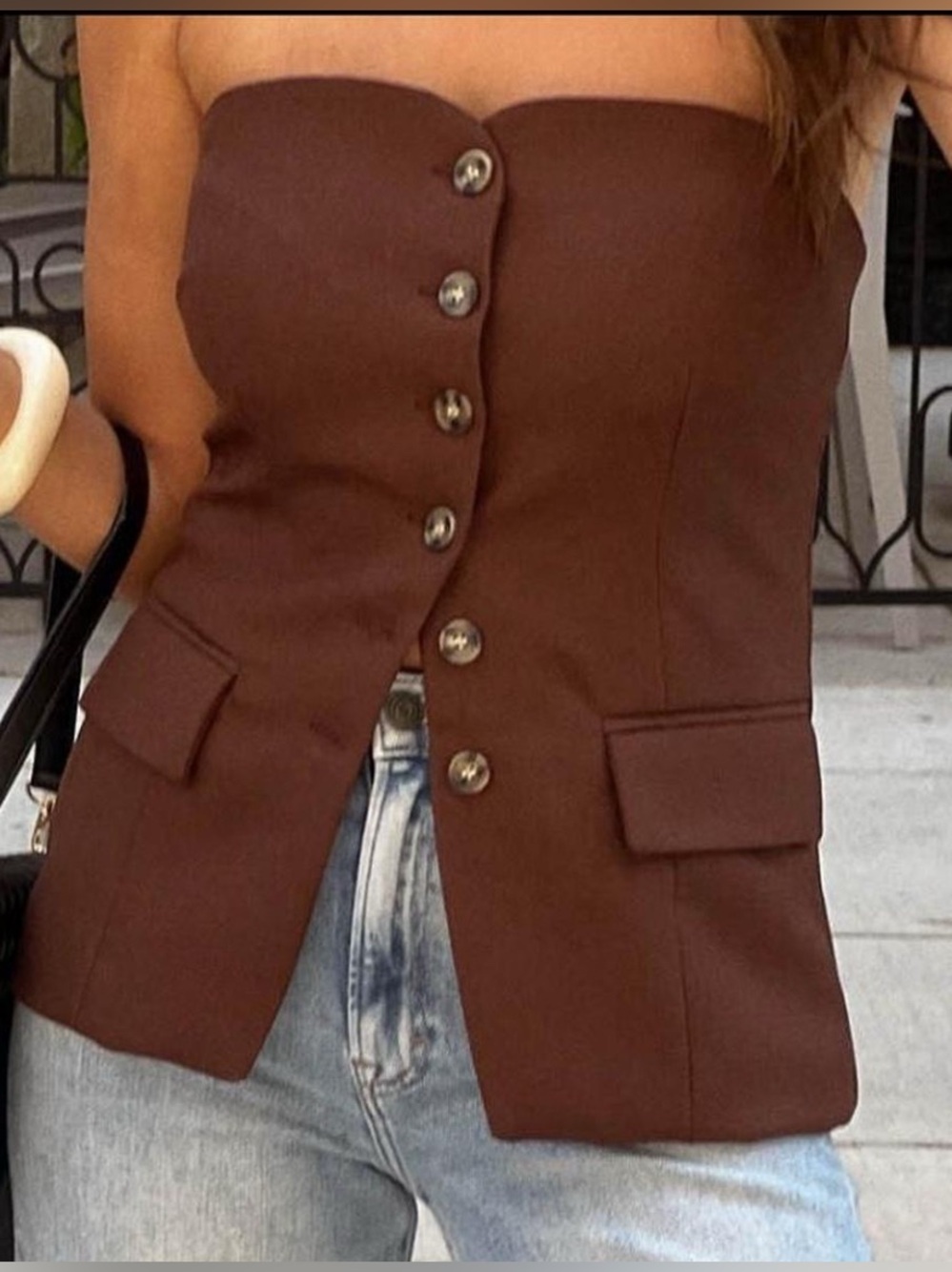 NWT vestique Sydney Top Brown Strapless with Button Details - S